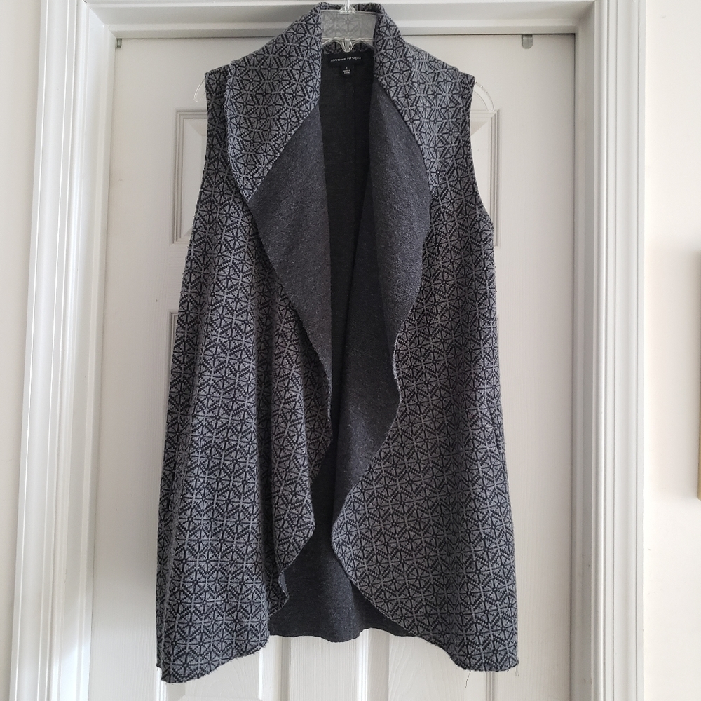 Adrienne Vittadini Small Drape Open Vest Cardigan with Pockets Gray Wool Blend